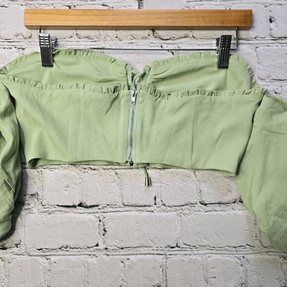 Herencia Collection Green Bustier Crop Top Puff Sleeve Embroidered Detail Size M - Picture 7 of 10